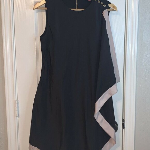 Ted Baker London Black Pink Bolty Drape Zipper Back Sleeveless Shift Dress Sz 6 - Picture 2 of 10